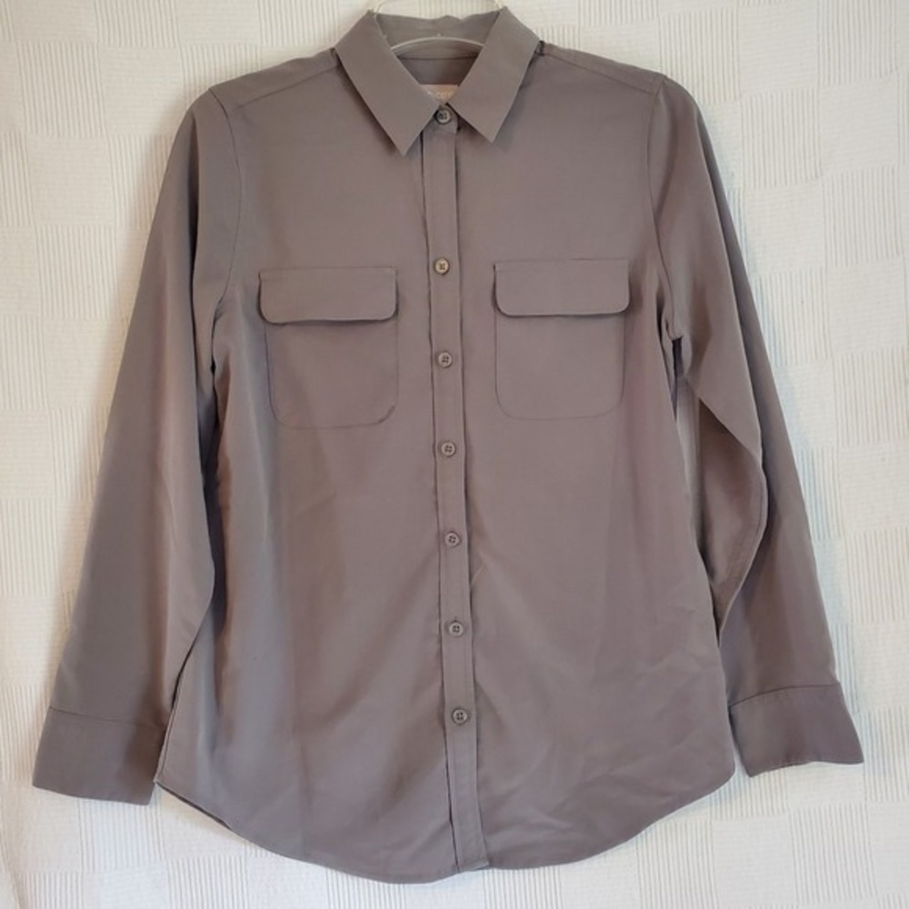 Chicos‎ Womens XS Button Front Shirt  Long Sleeve Pockets Utility Gray Modal